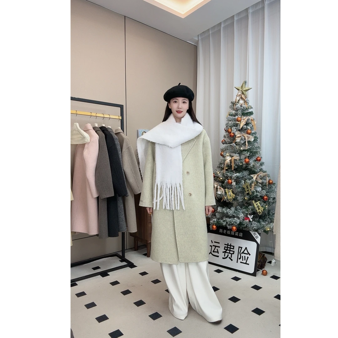 2025秋冬新款长毛双面羊毛大衣女韩系宽松时尚88788