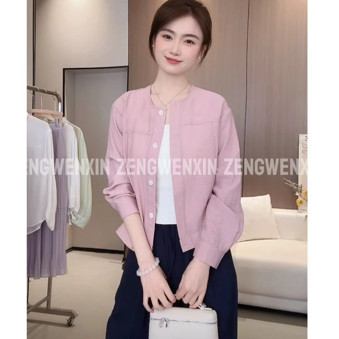 薄款长袖短外套女2025夏季新款韩版简约上衣透气防晒衣