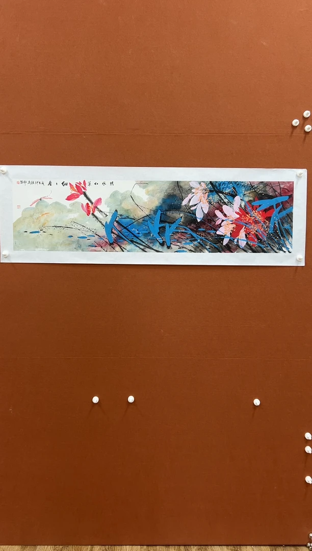 国画李文峰四尺对开亮彩荷花