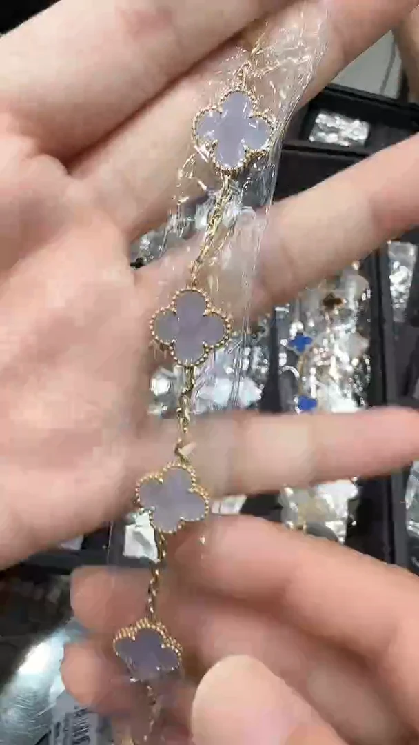 18K金镶嵌手链玛瑙/玉髓紫色k黄，五花手链