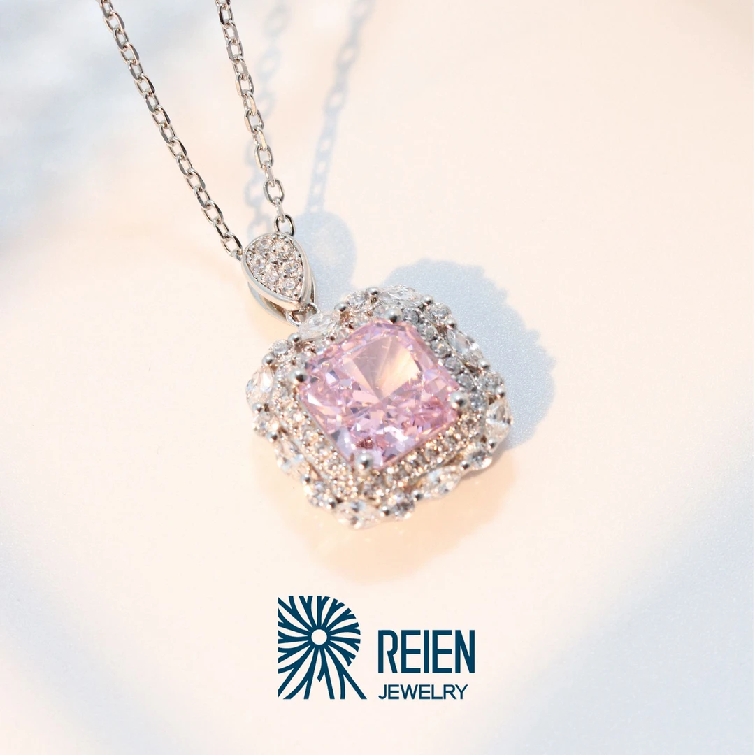 REIEN 坠链均925银合成锆石 【小方糖】轻奢镶嵌 吊坠项链ZD1379RD