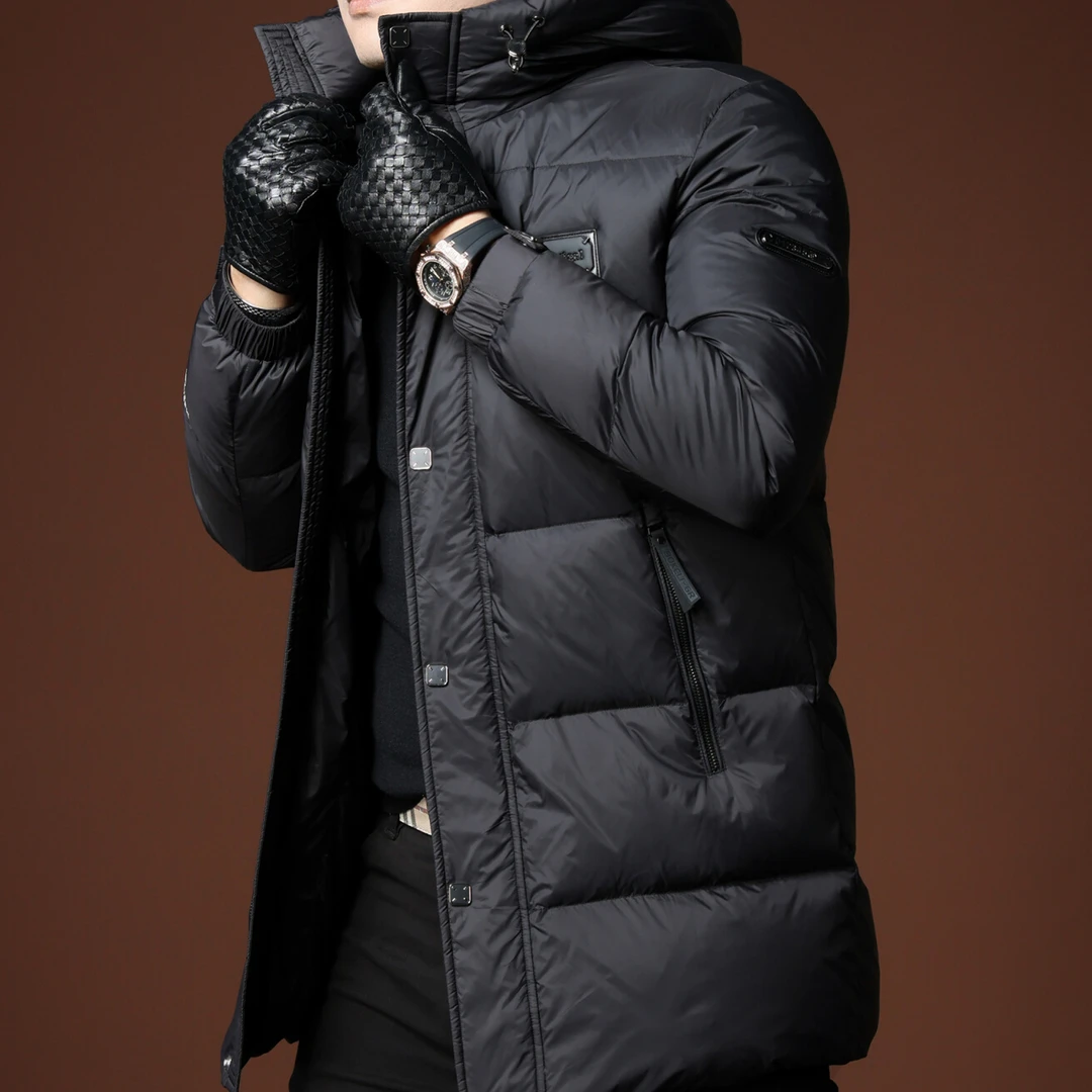 洛尼提日亚中长款羽绒服男2025冬季白鸭绒连帽外套男士保暖防寒服