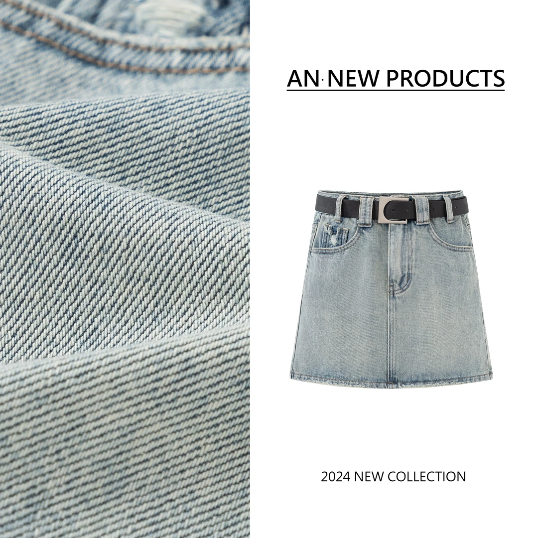 【神级好穿】B3198韩版设计感后口袋磨破辣妹牛仔短裙配腰带