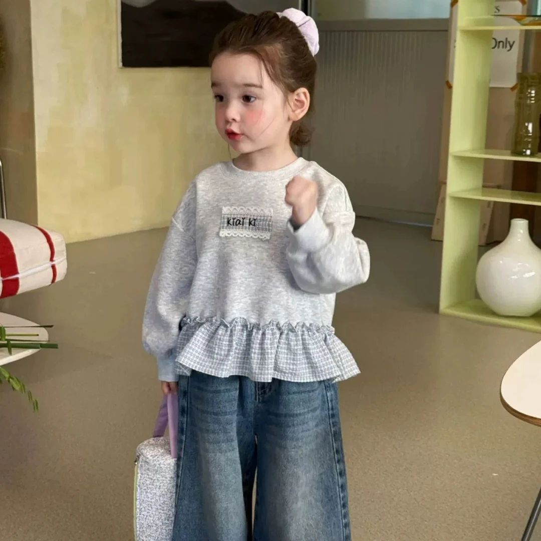 女童2025秋装森系花边卫衣儿童洋气刺绣上衣中小童韩系套头打底衫