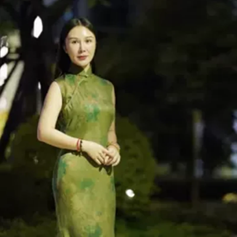 月下微凉｜一夏江南25姆米红云纱无袖有省少女日常复古港工旗袍