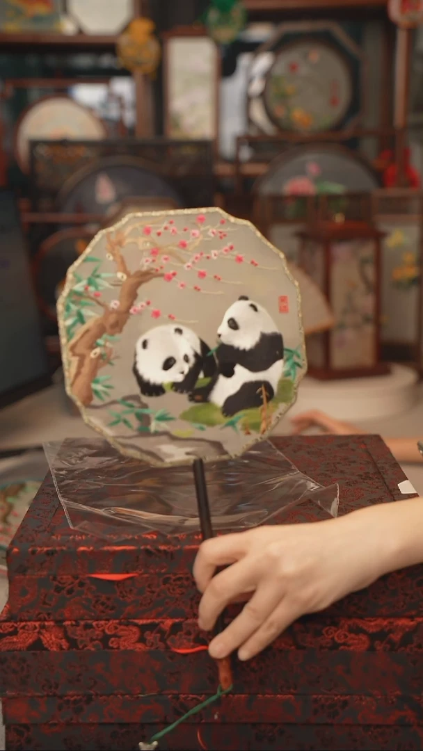 扇子团扇 绣花双面非遗