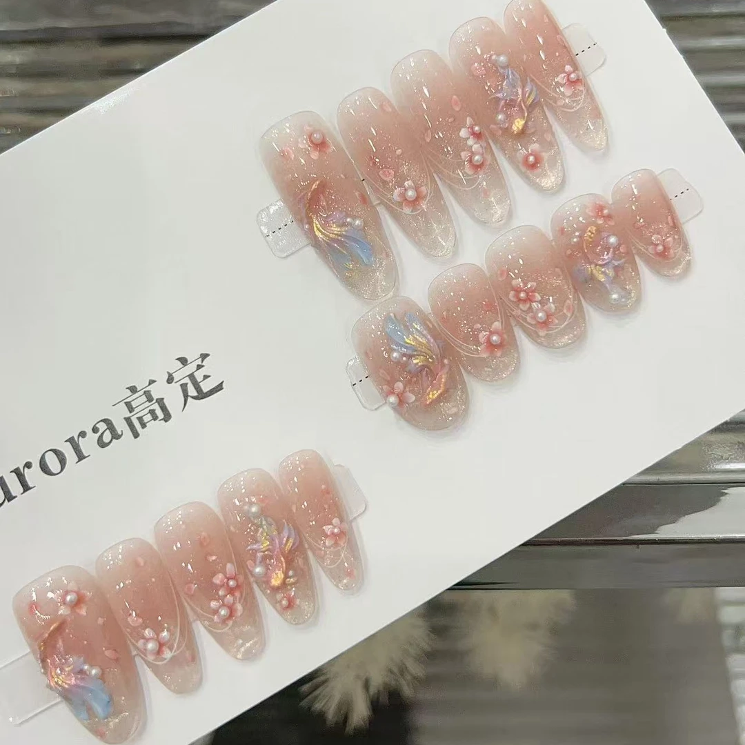【桃花锦鲤. 立体锦鲤鱼雕花好运款显白气质】2025新款可拆卸穿戴甲