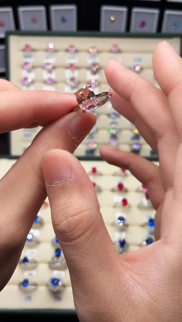 无925银轻奢帕帕拉粉橙色女神戒