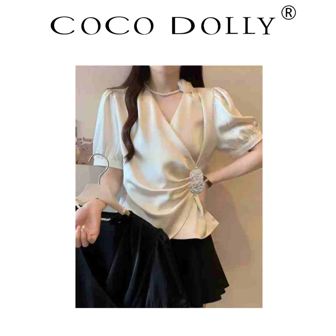 COCO DOLLY法式休闲百搭花朵衬衫轻奢时尚宽松不规则衬衣13379-1