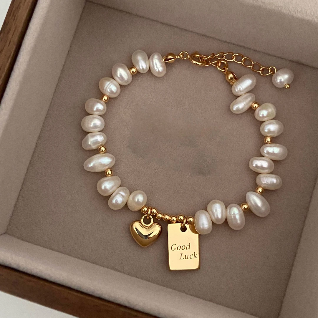 铜合金手链 法式不规则异形贝珠手链手镯女精致金色女款手工红绳