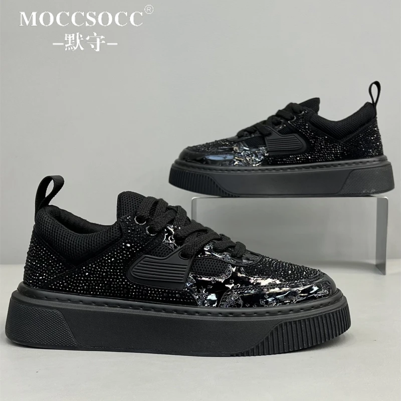 MOCCSOCC板鞋男款厚底增高鞋轻奢潮流烫钻男鞋时尚百搭休闲运动鞋