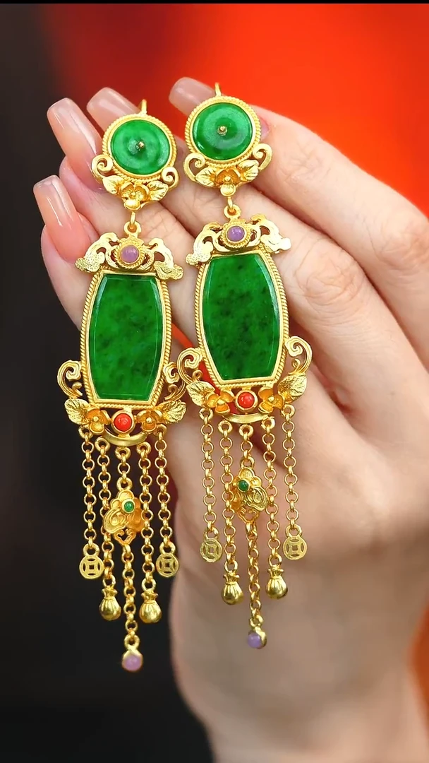 银S925镶嵌翡翠耳饰新款