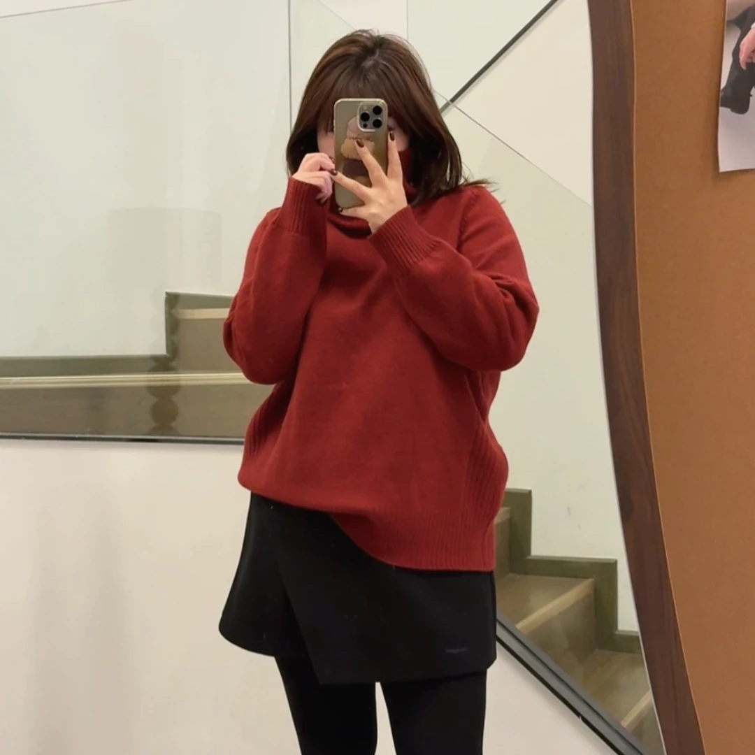 2025年大码女装冬季新款高龄长袖慵懒风加厚针织毛衣3860