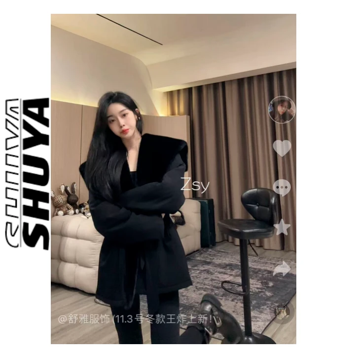 【张舒雅】爱尔兰 纯欲重工加厚毛毛大翻领外套DY#89903