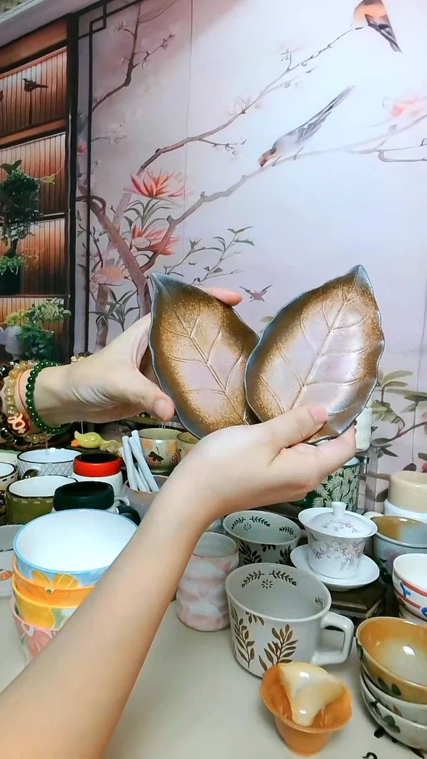 景德镇陶瓷树叶碟2个