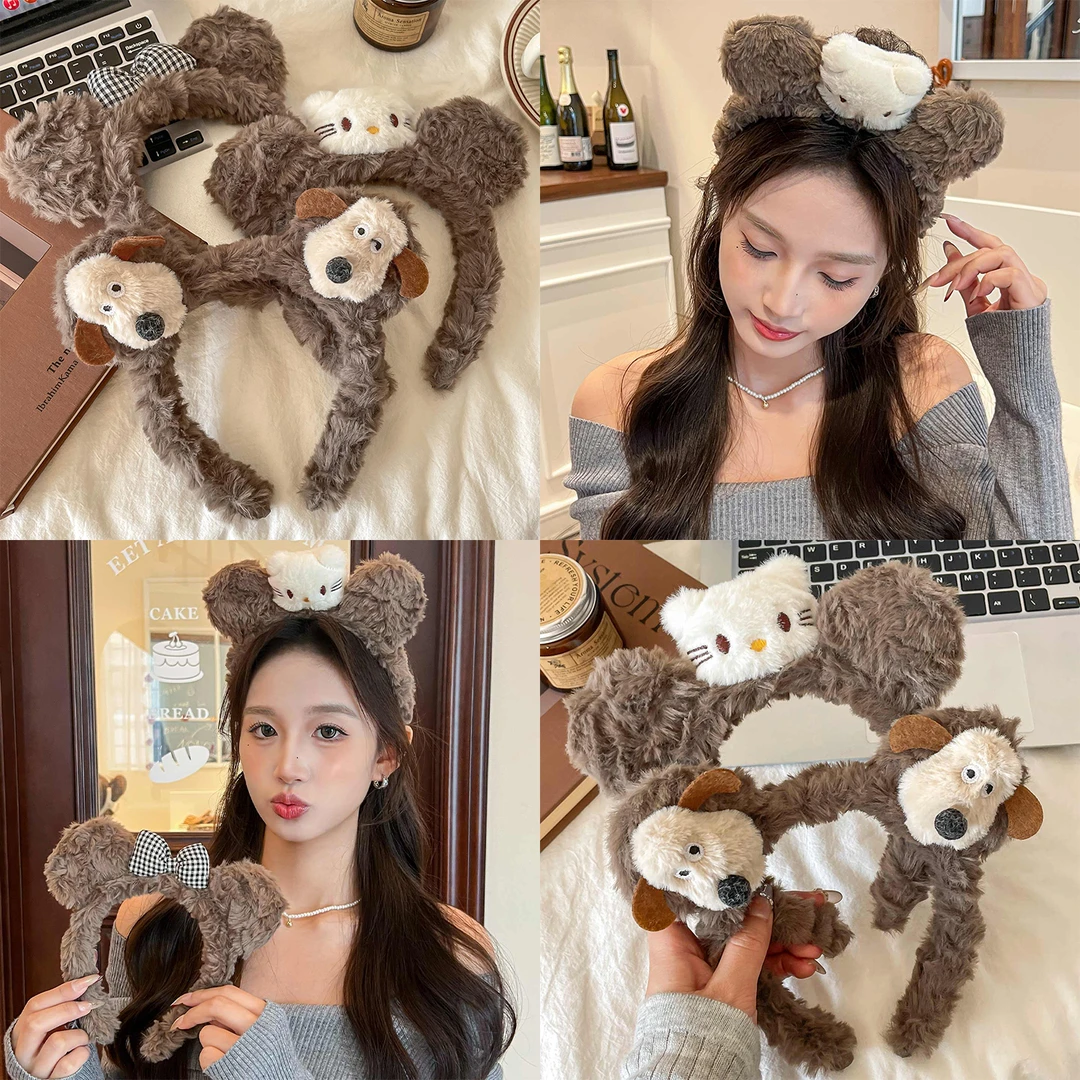 可爱毛绒kt猫小狗发箍秋冬新款少女心头箍洗脸化妆压发发卡头饰