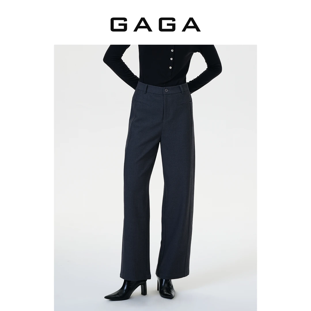 GAGA品牌女装秋季新款天丝高腰气质复古显瘦西装阔腿裤G53P32027