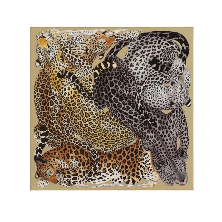 未使用 Hermes/爱马仕 汤/TP033213/“悠懒花豹”系列 90方巾