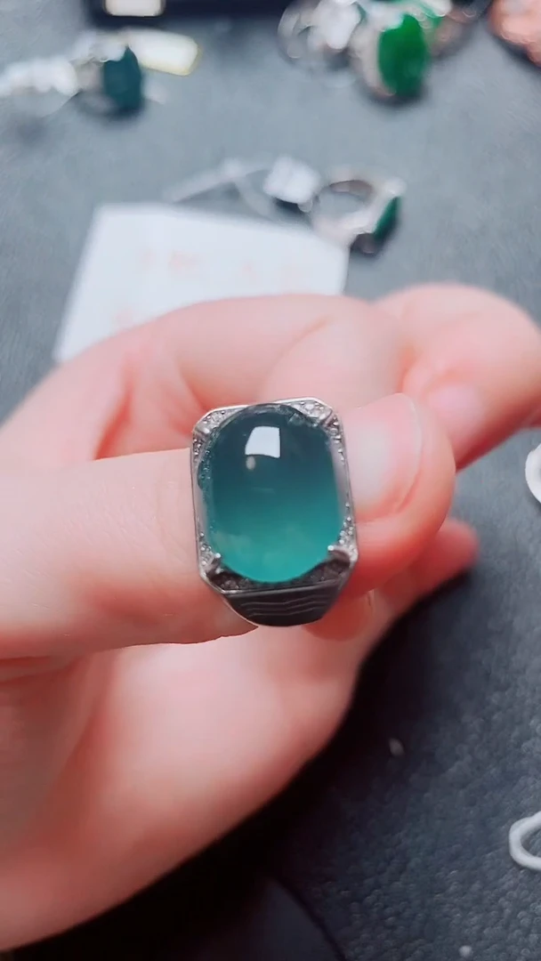 银S925镶嵌戒指翡翠1