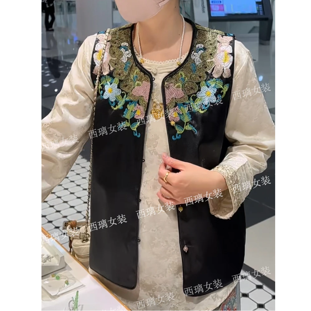 【璃花】春夏季新中式国风提花刺绣显瘦马甲马夹薄款时尚坎肩