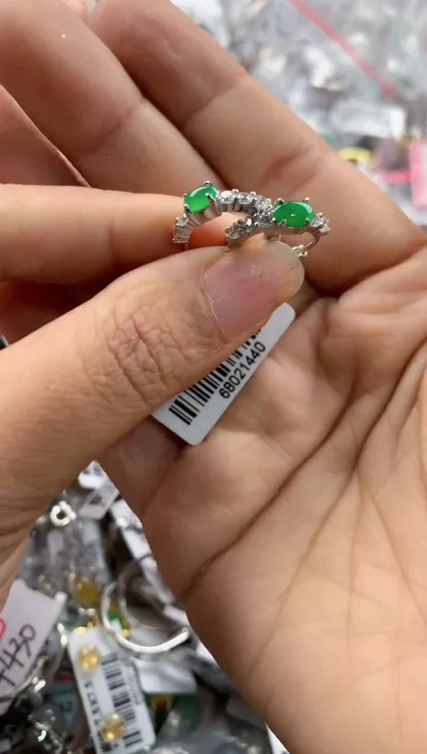 银S925镶嵌戒指翡翠666---6