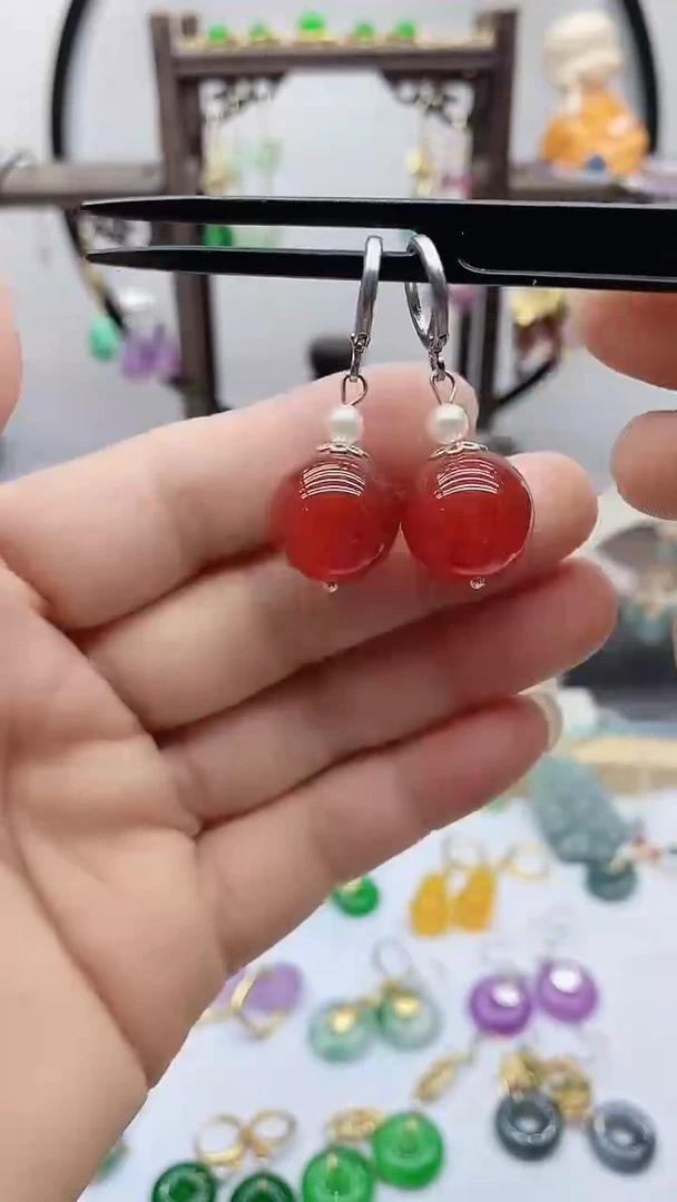 南红玛瑙银S925镶嵌耳饰194