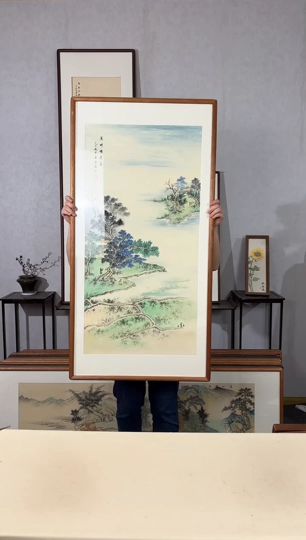 国画手绘*溪畔雅逸图*62*122cm带框发货