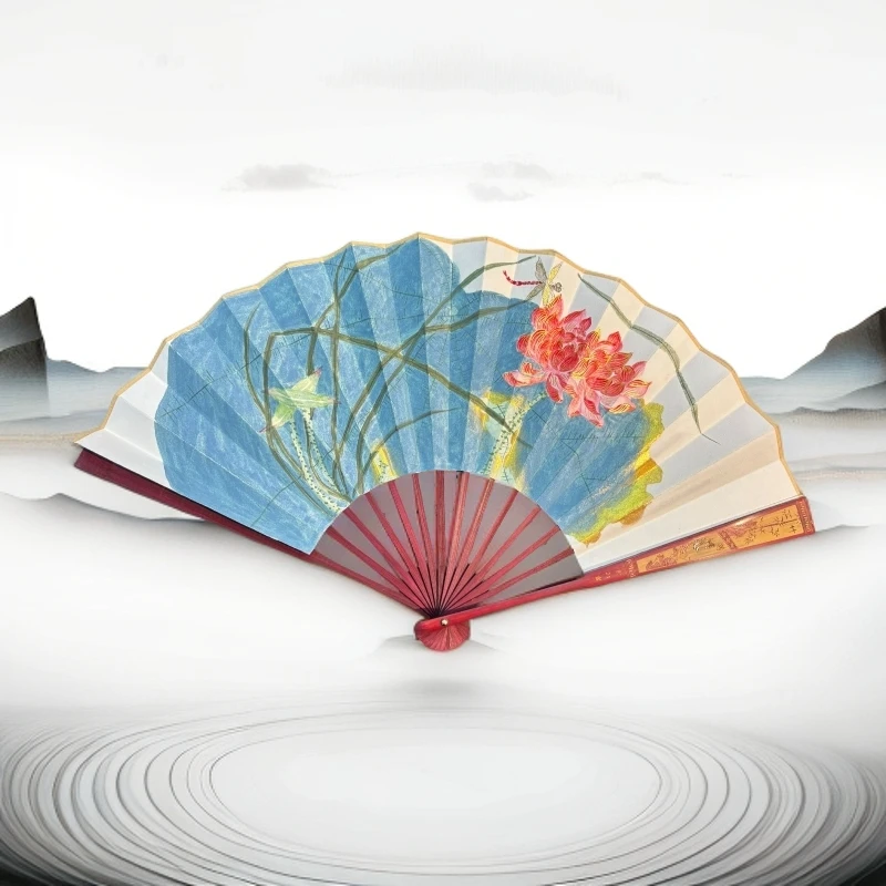 【手绘秘彩描金】并蒂新荷 ——胡墨—扇面