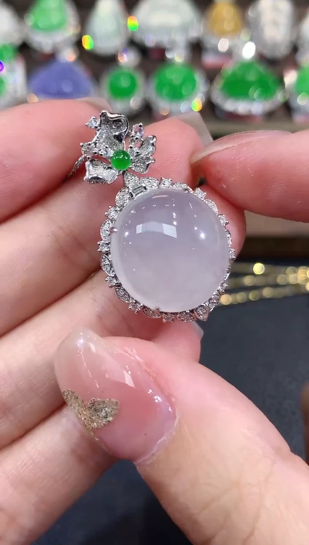 吊坠(不含链)18K金镶嵌翡翠A45