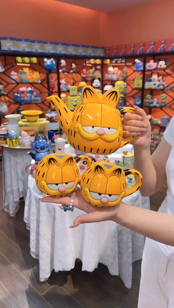 瓷片@@加菲猫陶瓷一壶二杯