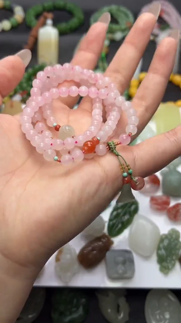 毛衣链未镶嵌和田玉浅粉毛衣链