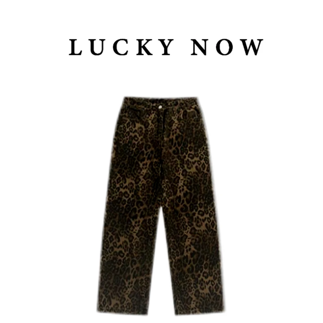 Lucky now · 高街美式复古豹纹牛仔裤