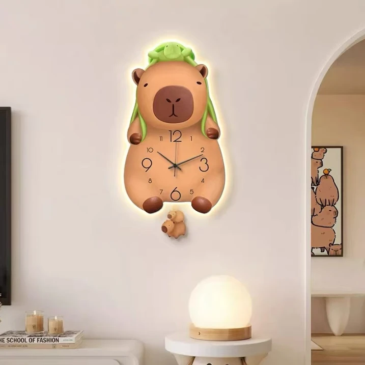 卡皮巴拉创意时钟客厅挂钟儿童房卡通免打孔静音6035