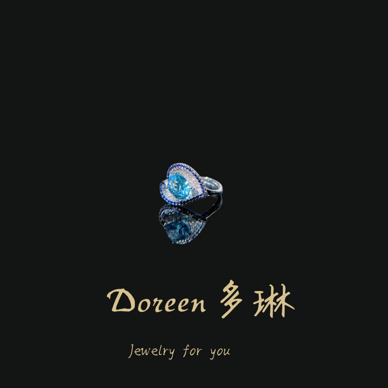 铜合金戒指 海蓝色爱心戒指HM8250