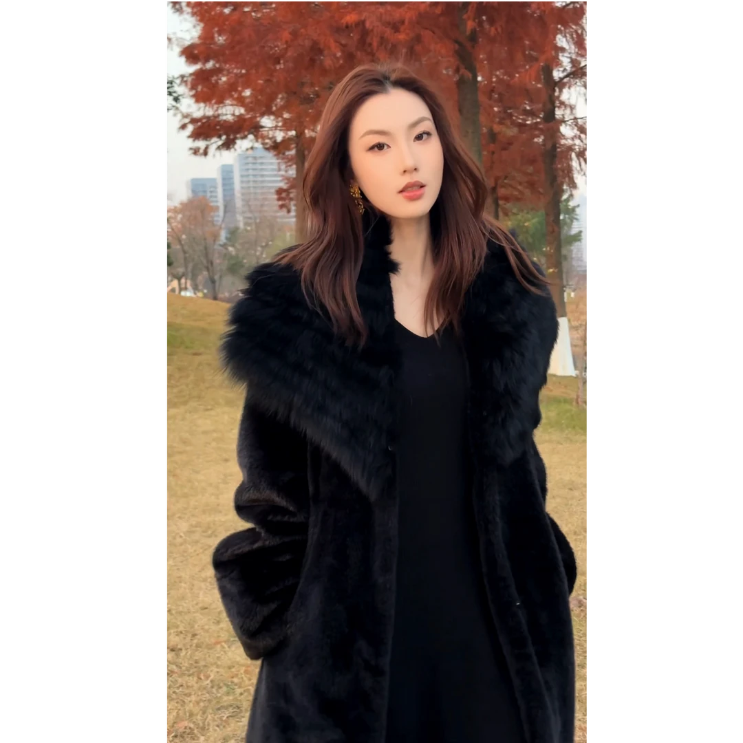 【希因欣】《初雪》冬季轻奢款女款气质长款时尚真狐狸毛领外套女