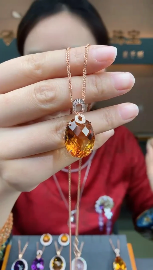 【闪购商品】黄晶吊坠银S925镶嵌黄晶吊坠