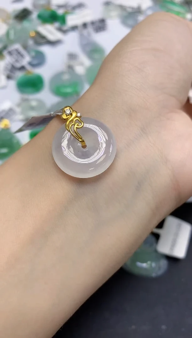 颈饰18K金镶嵌翡翠天然缅甸翡翠A货百元以上9元证书费自理