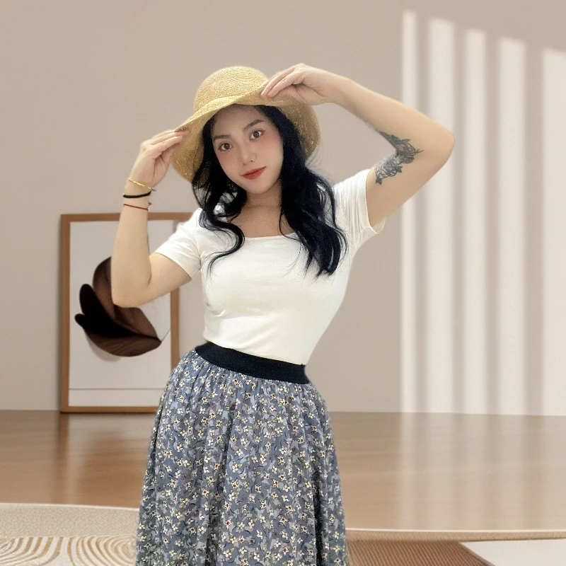 公主风高腰夏季半裙中长裙碎花半身裙不规则女装森系