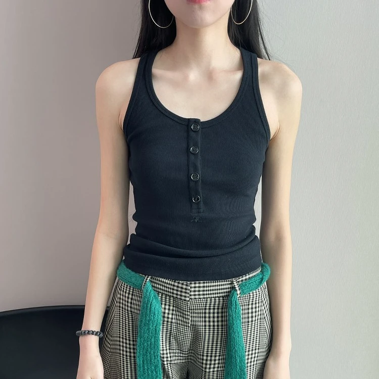 全新未使用  COURREGES 排扣装饰吊带工字背心 424JDE089-JS0121