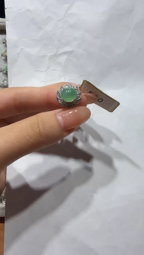 银S925镶嵌戒指翡翠925银镶缅甸A货翡翠戒指