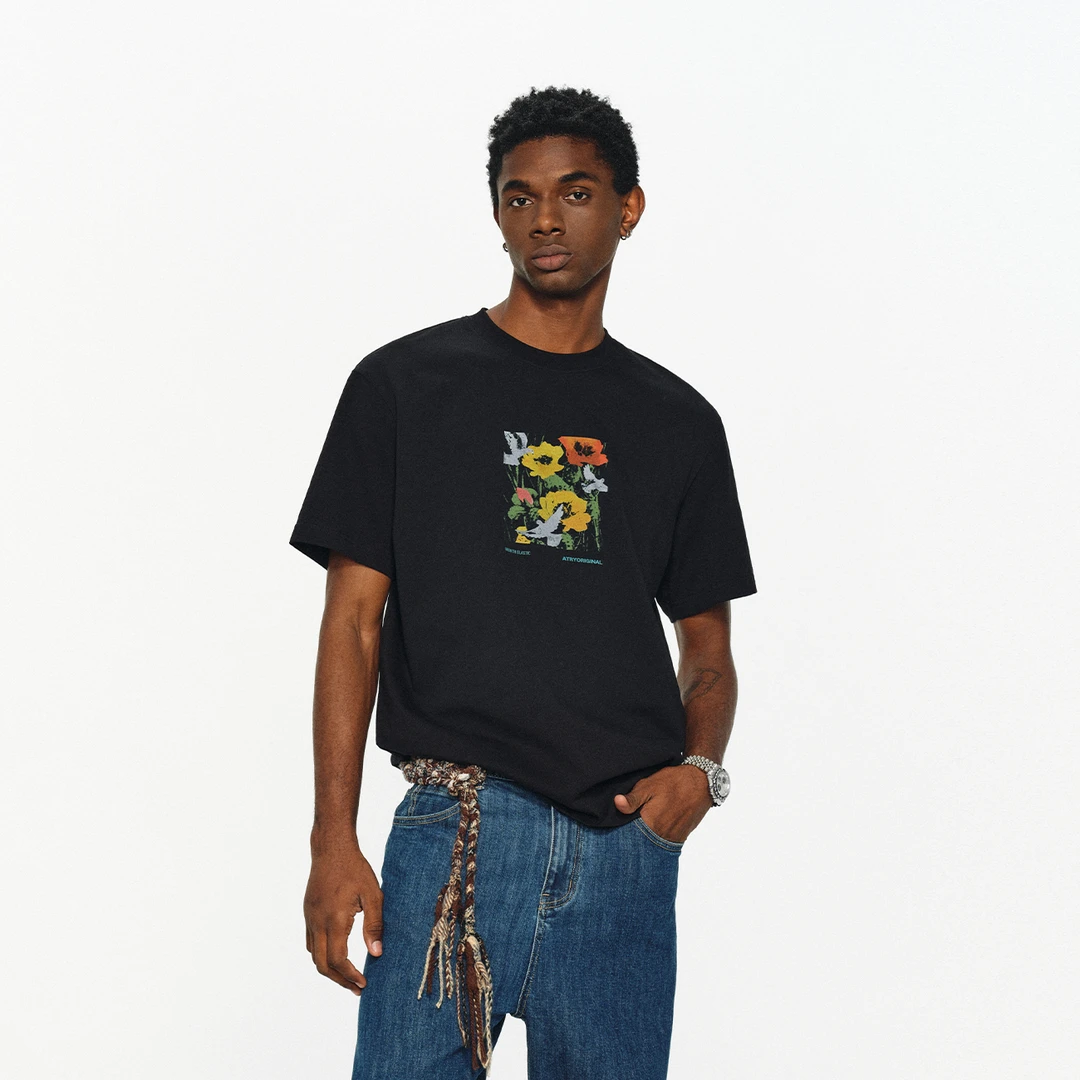 ATRY花卉短袖T恤男女2025夏季新款美式复古休闲宽松情侣装上衣