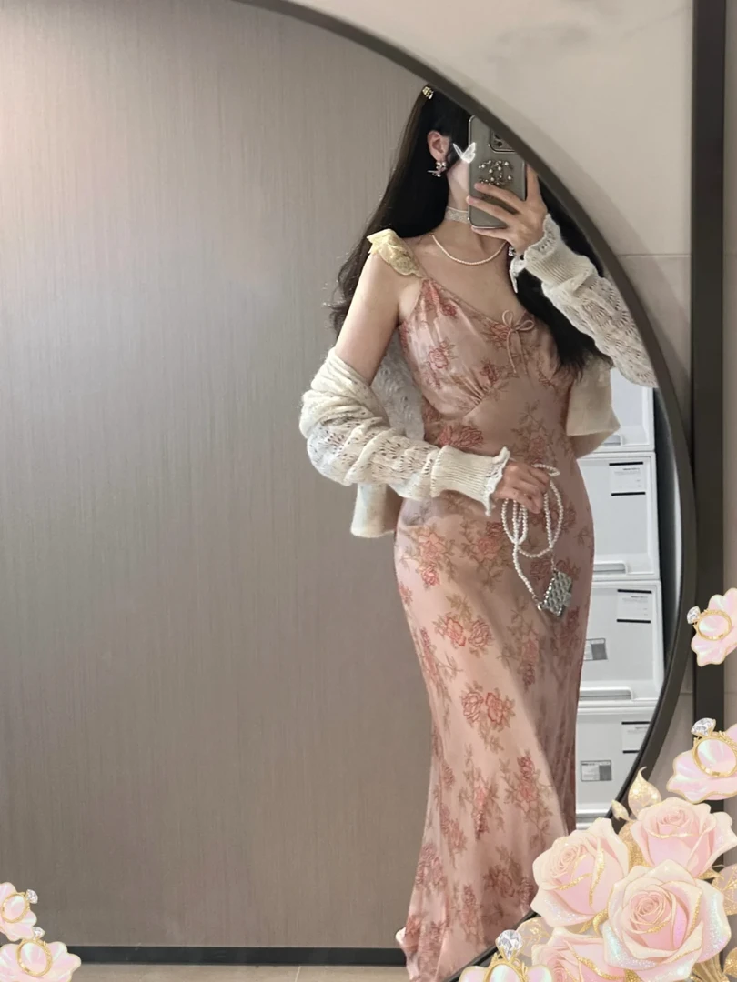 外贸孤品法式长裙吊带连袖长裙露肩连衣裙裙子好看气质新款女靓女