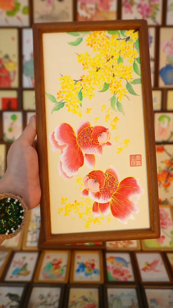 17*32实木框桂花金鱼