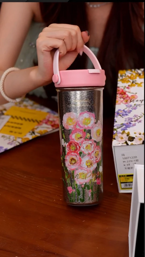 135-炊大皇纯钛保温杯590ml-虞美人·粉色
