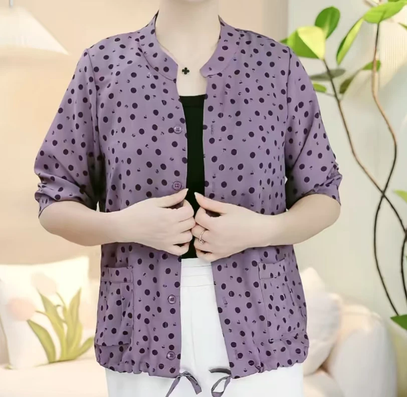 夏季女士八分袖印花百搭减龄显瘦百搭薄款宽松舒适圆点小外套