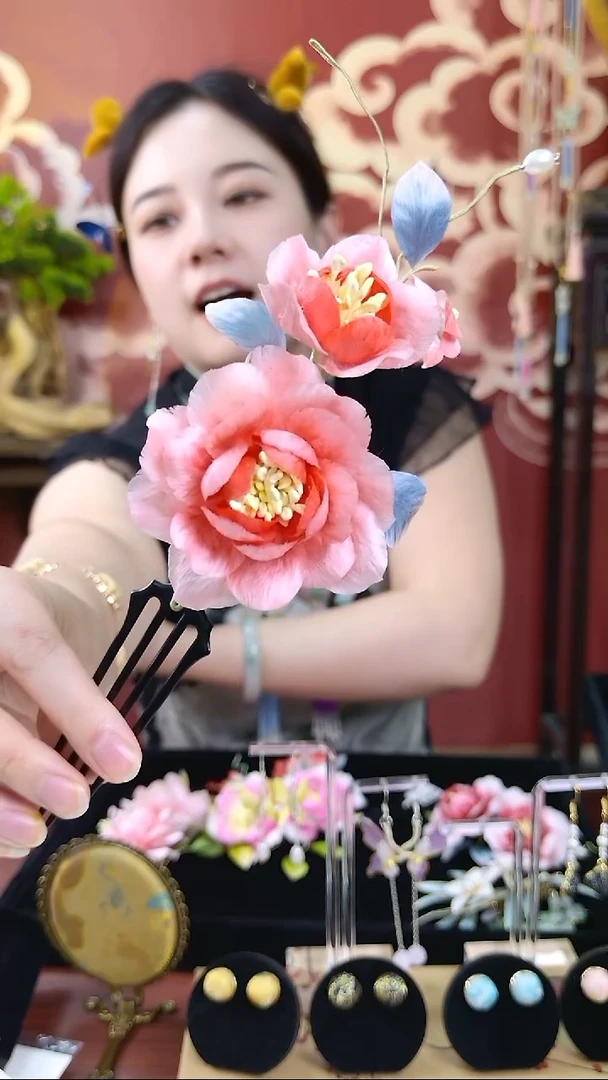 刺绣非遗绒花发簪