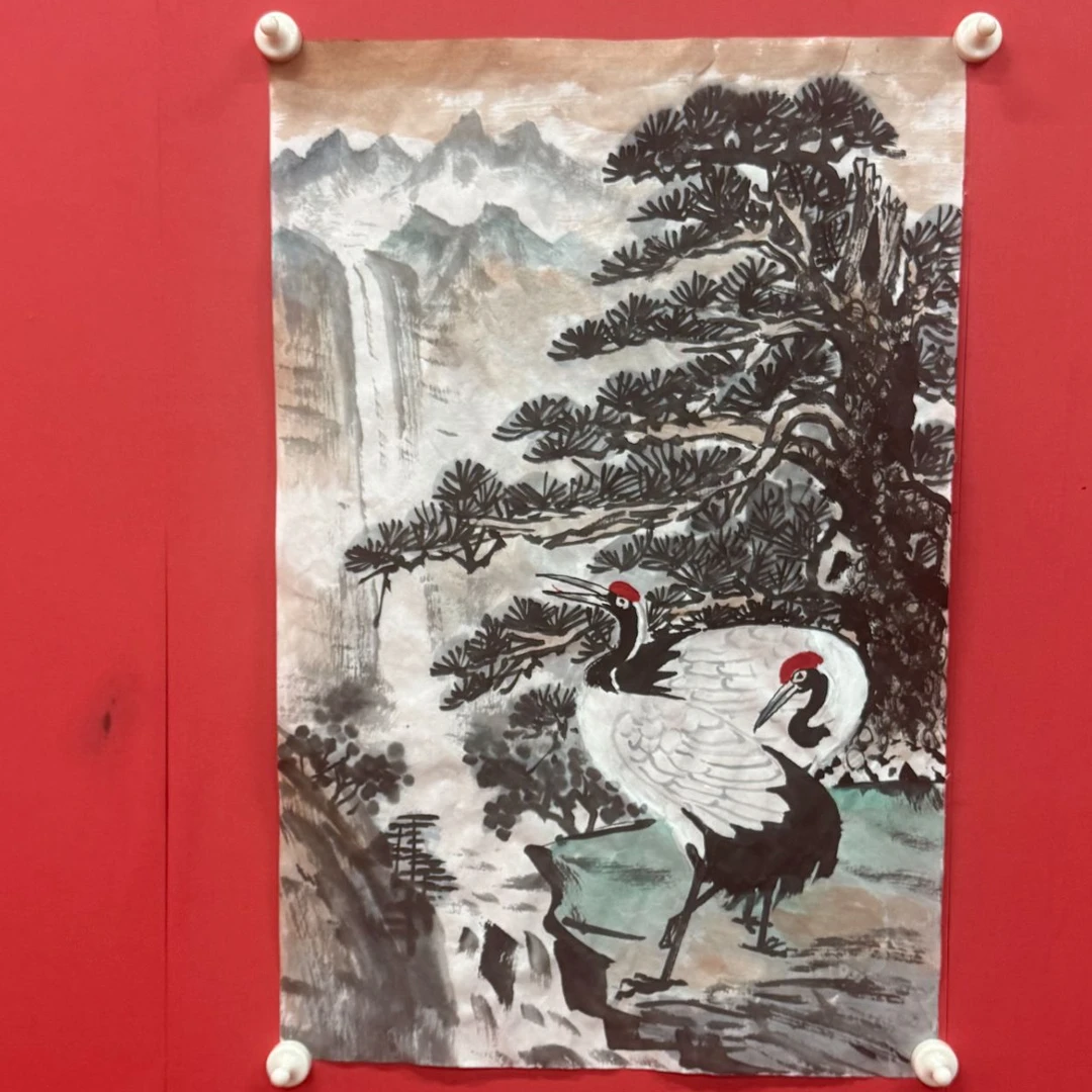 孟宪岱/手绘国画《松鹤》/开三 /带证书