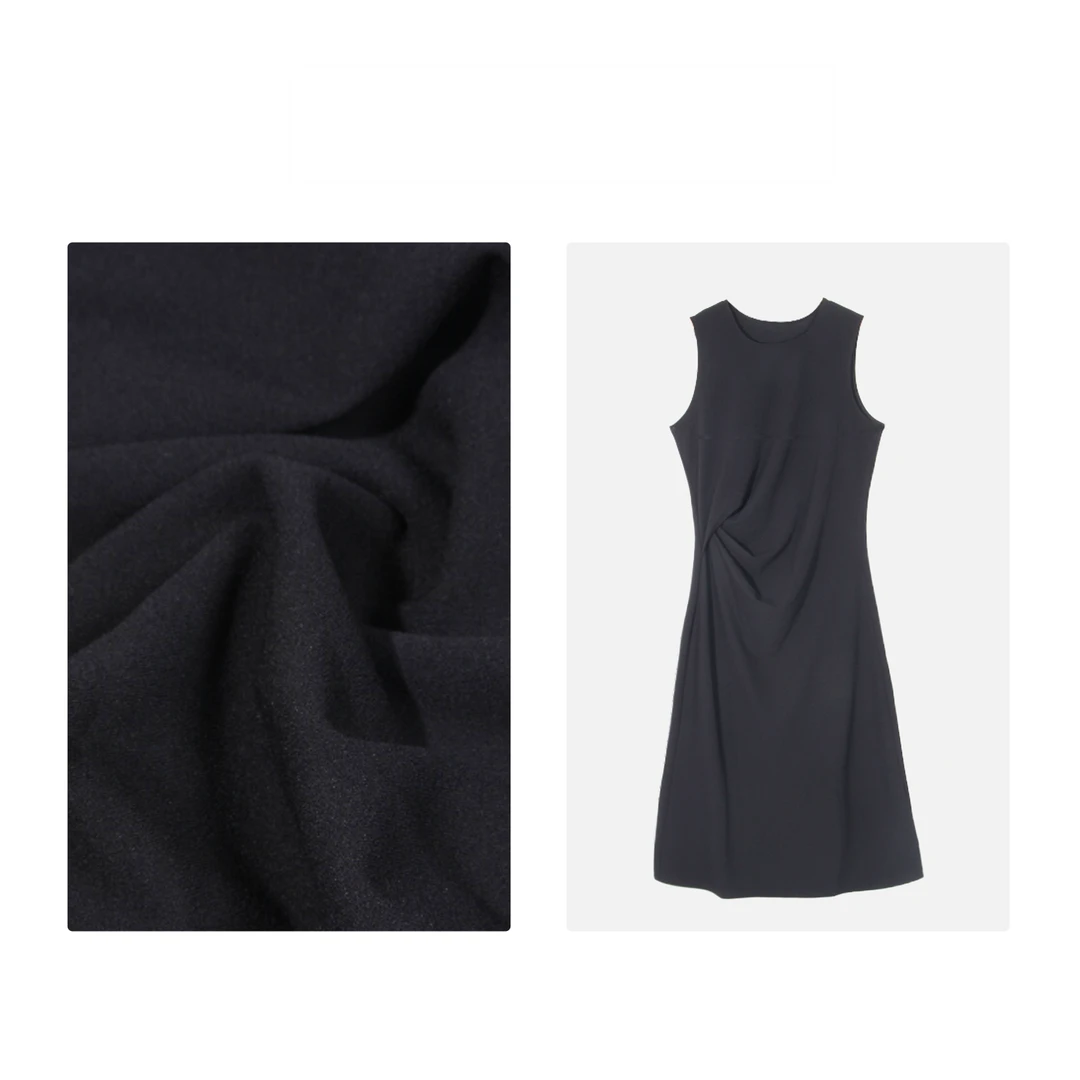 凯特丝蓓1667#轻奢黑色时尚优雅长袖褶皱设计感背心连衣裙女