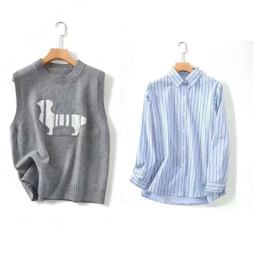 多肉宝贝！时髦减龄卡通提花新款针织马甲衬衫套装y004