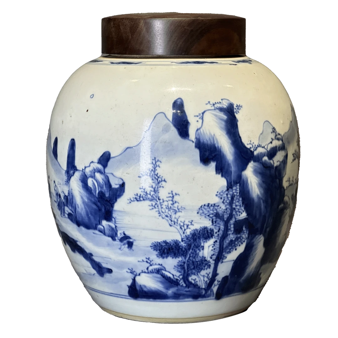 25190497y青花山水人物纹罐